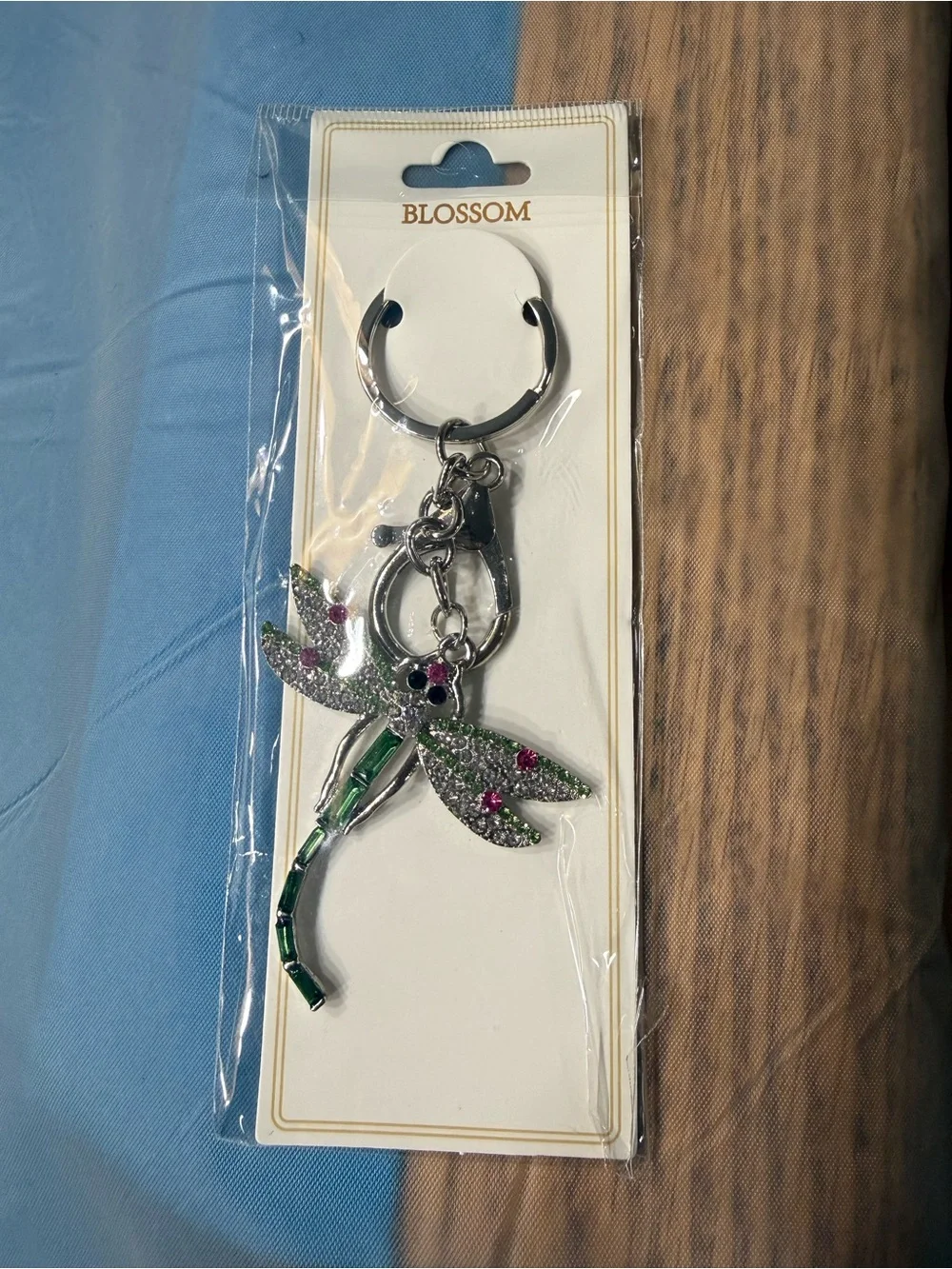 Silver Dragonfly Crystal Keychain Charm - Women's Key Accessory more colors